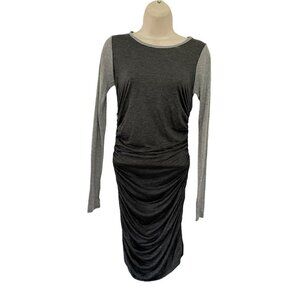 DEREK LAM 10 CROSBY Two Tone Gray Long Sleeve Ruched Sides Tee Shirt Dress Sz S